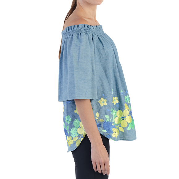 ELMAS PHIL BLUE, LIGHT GREEN, SKY BLUE, YELLOW BLOUSE | WOMENS SIZE S - Picture 4 of 5